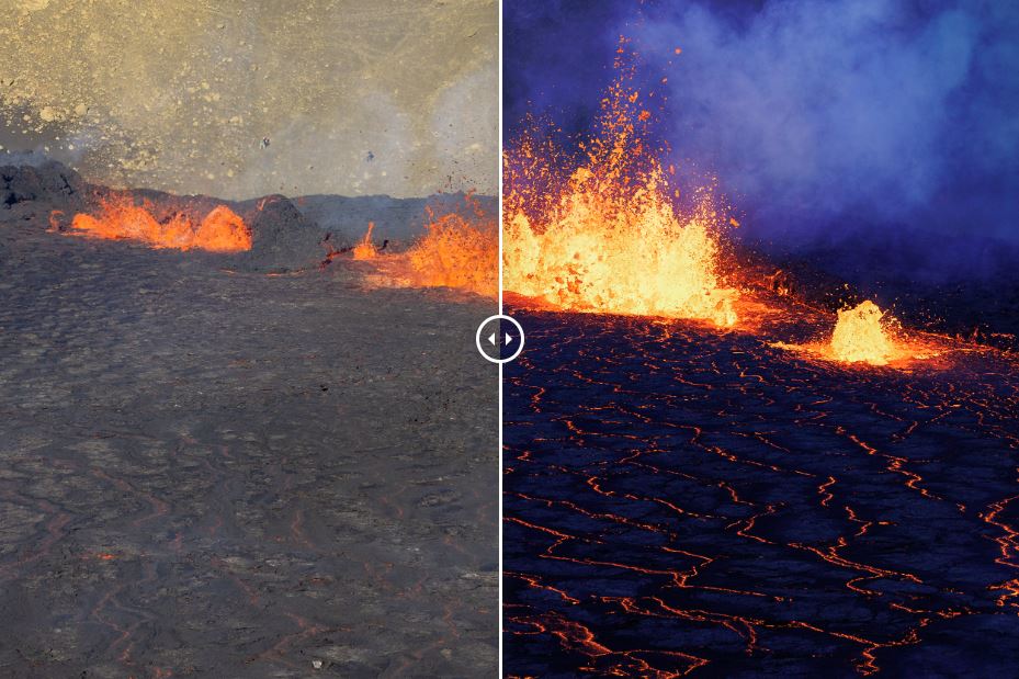 Der Vulkan bei Tag und Nacht